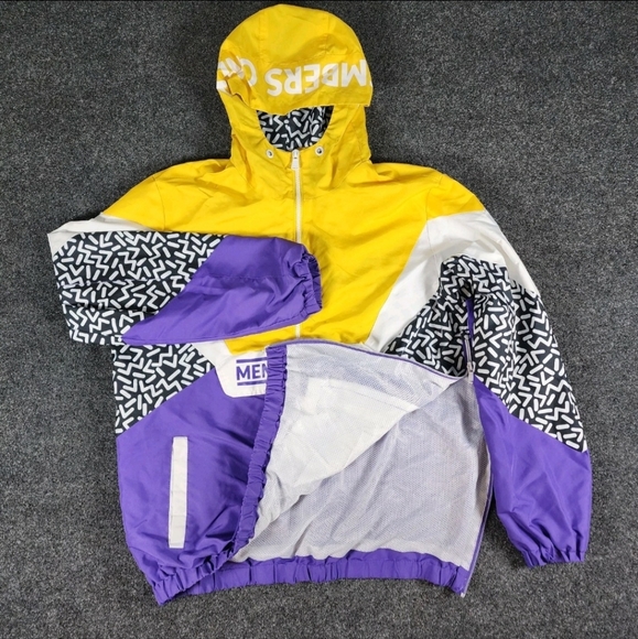 Members Only Sport 1/4 Zip Windbreaker Pullover Mens M Yellow & Purple Lakers - Picture 1 of 11